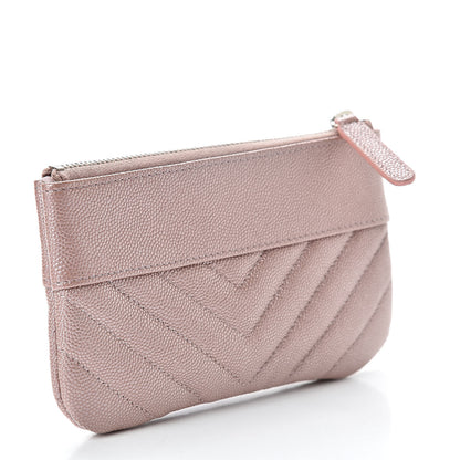 Chanel Metallic Caviar Chevron Quilted Small Vintage Mademoiselle Cosmetic Case Pink 3 of 7