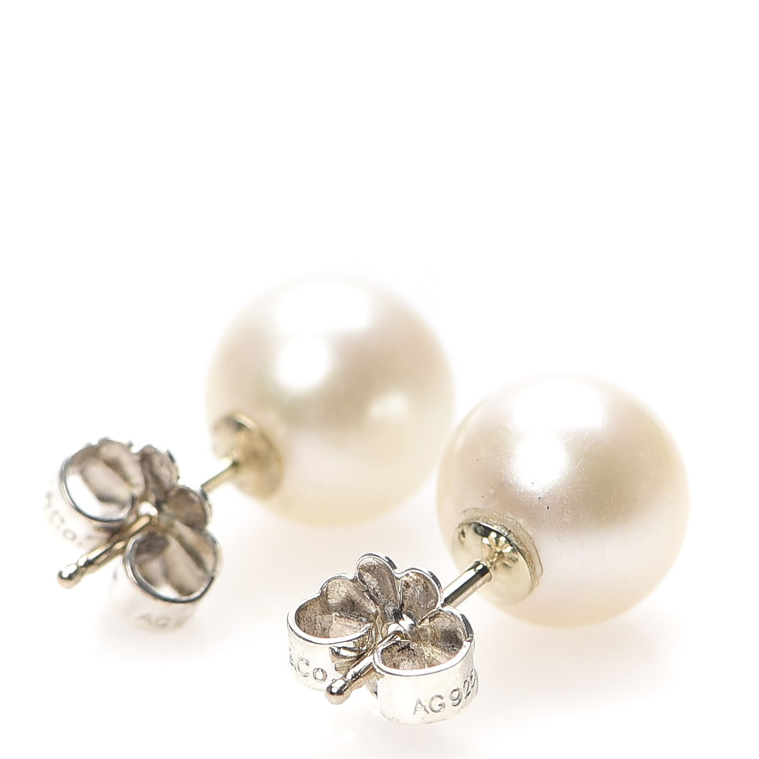 Tiffany Sterling Silver Freshwater Pearl 8-9mm Ziegfeld Earrings 3 of 5