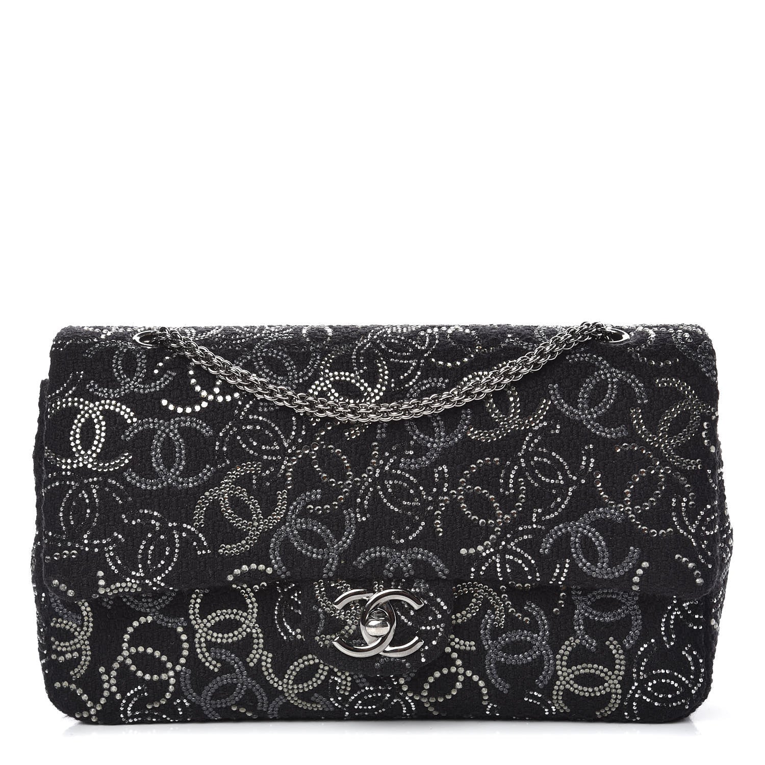 Chanel Tweed Strass Medium Pudong Double Flap Black 1 of 10