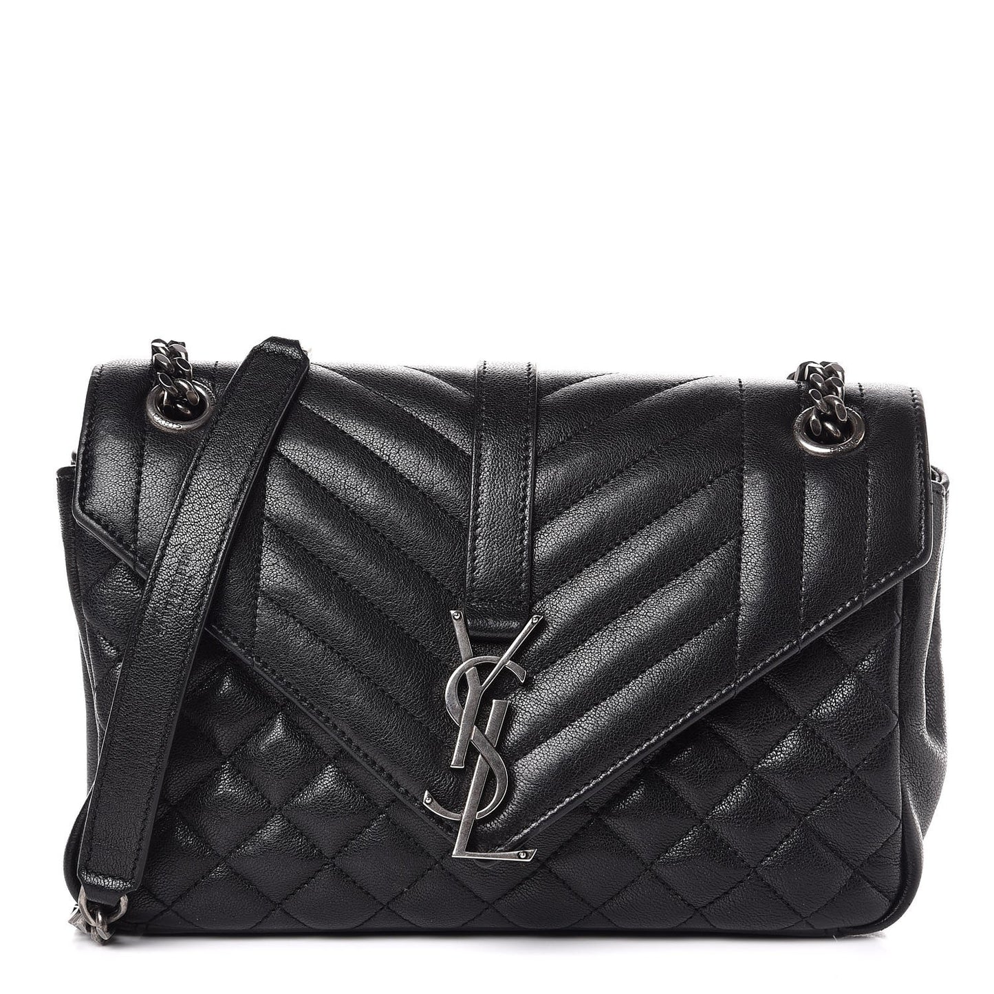 Sheepskin Tri-Quilt Monogram Medium College Bag Black