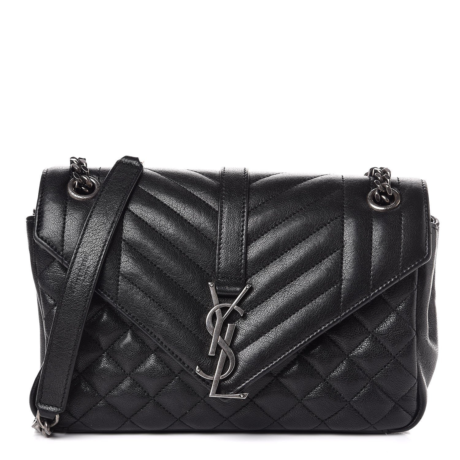 Saint Laurent Sheepskin Tri-Quilt Monogram Medium College Bag Black 1 of 8