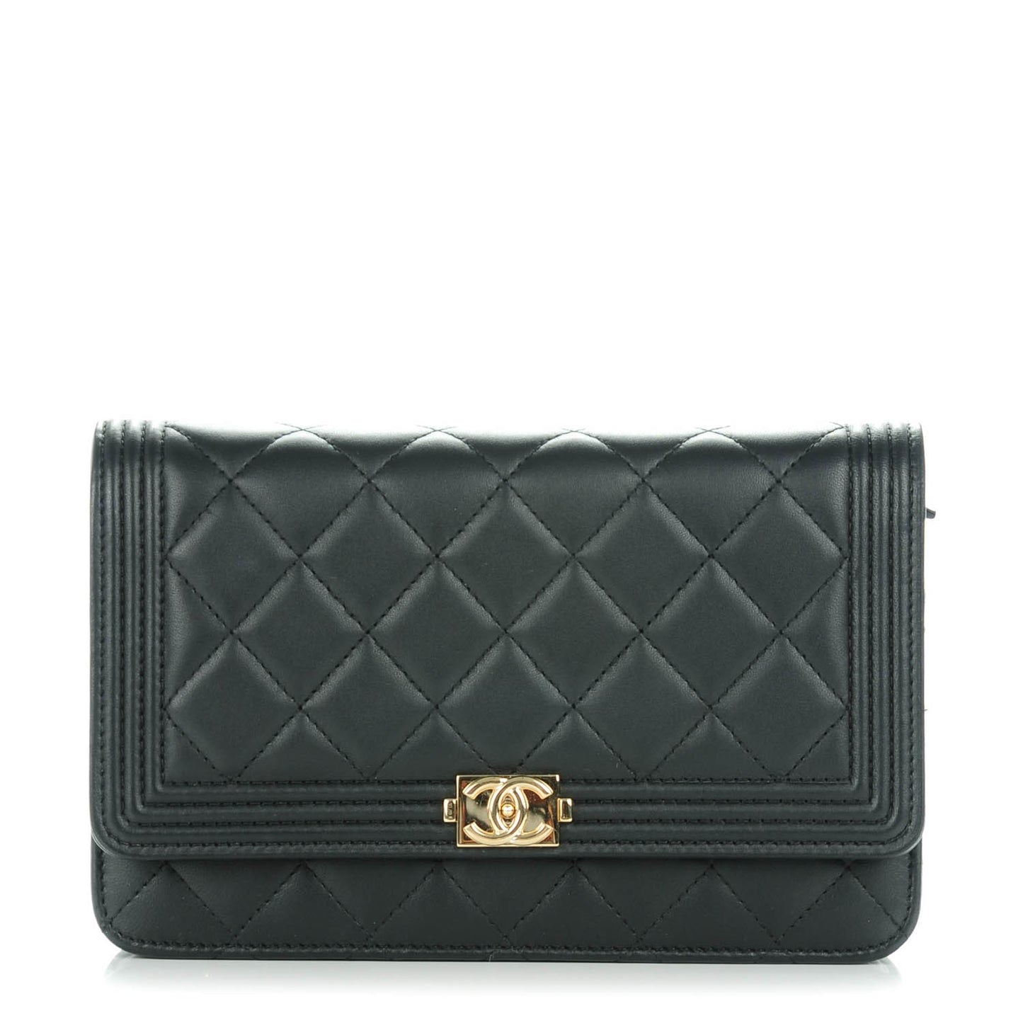 Lambskin Quilted Boy Wallet On Chain WOC Black