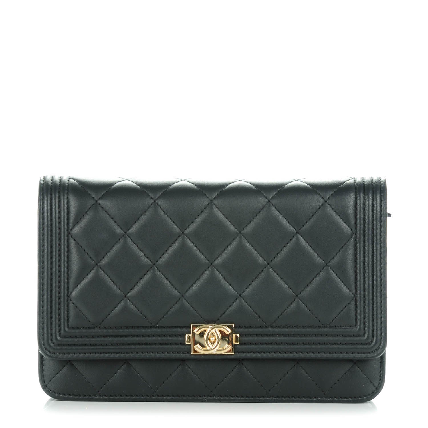 Chanel Lambskin Quilted Boy Wallet On Chain WOC Black 1 of 8