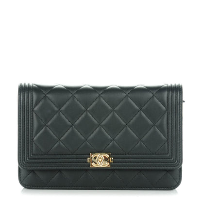 Chanel Lambskin Quilted Boy Wallet On Chain WOC Black 1 of 8