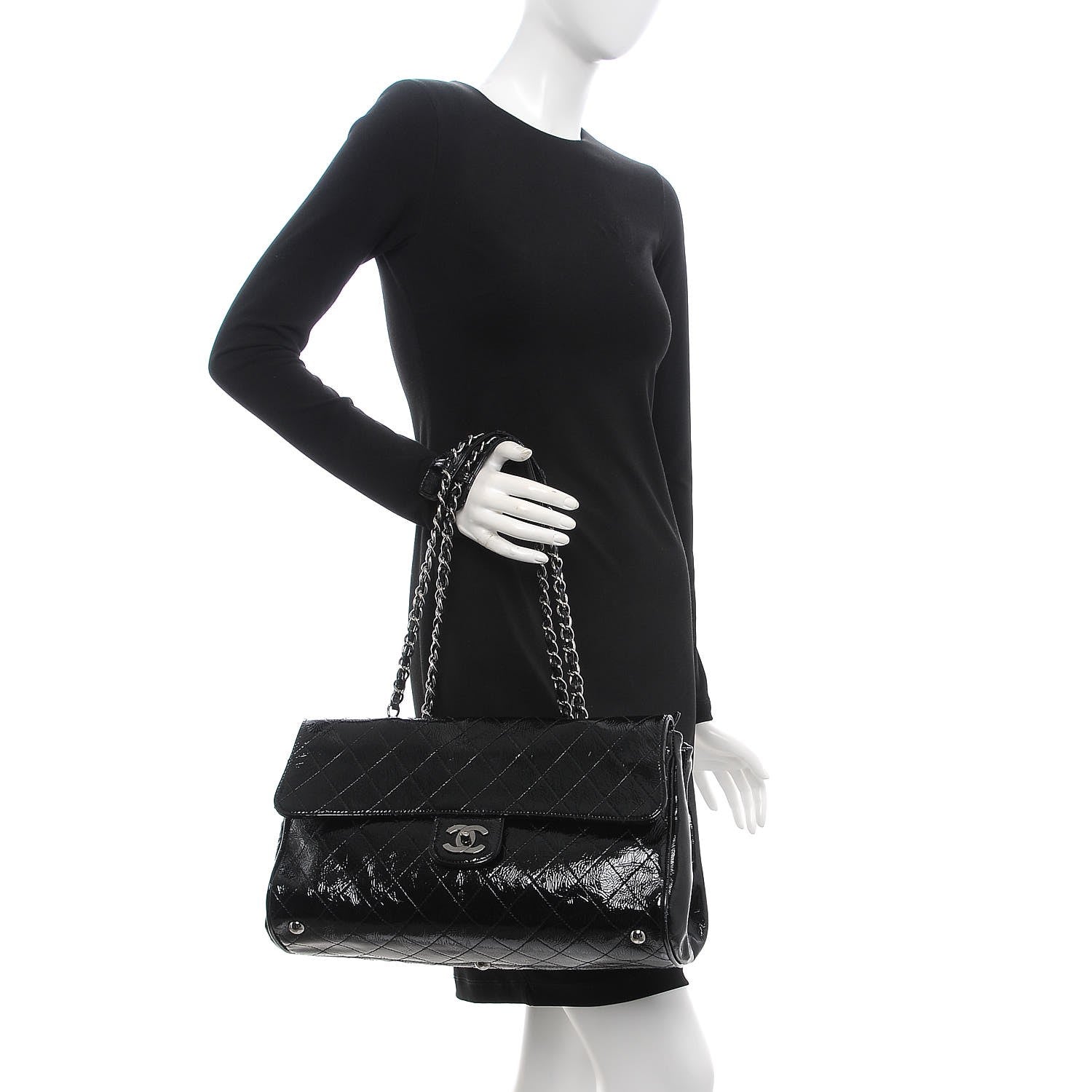 Chanel Distressed Patent Quilted Ritz Flap Bag Black 3 of 15