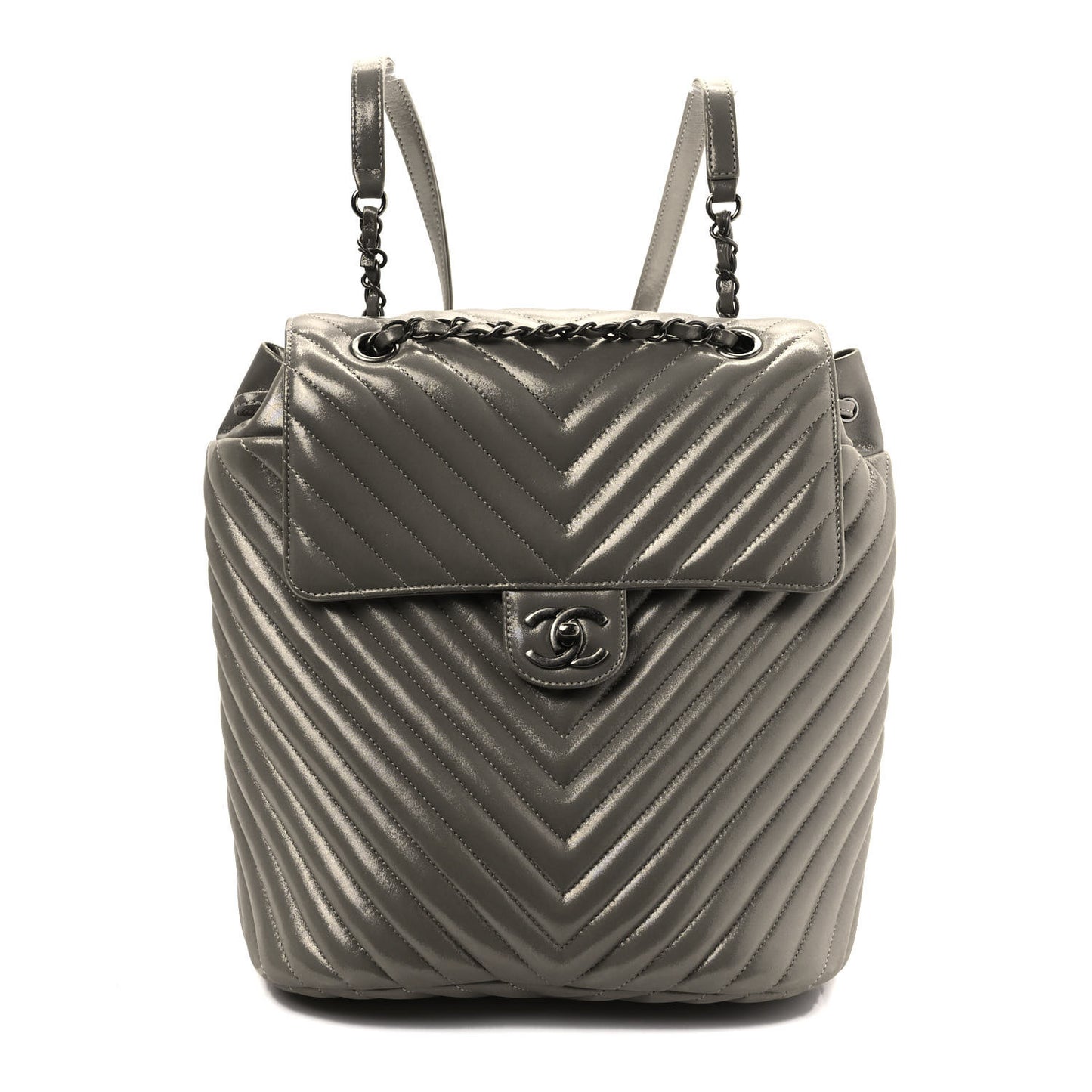 Iridescent Calfskin Chevron Quilted Small Urban Spirit Backpack Silver