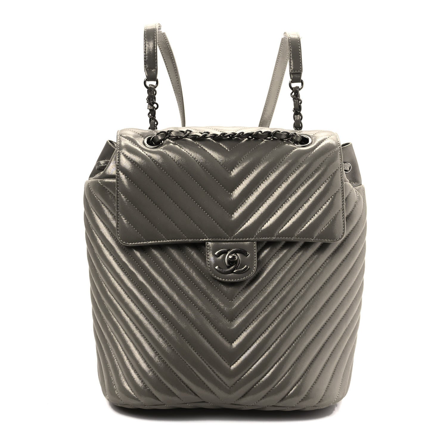 Chanel Iridescent Calfskin Chevron Quilted Small Urban Spirit Backpack Silver 1 of 8