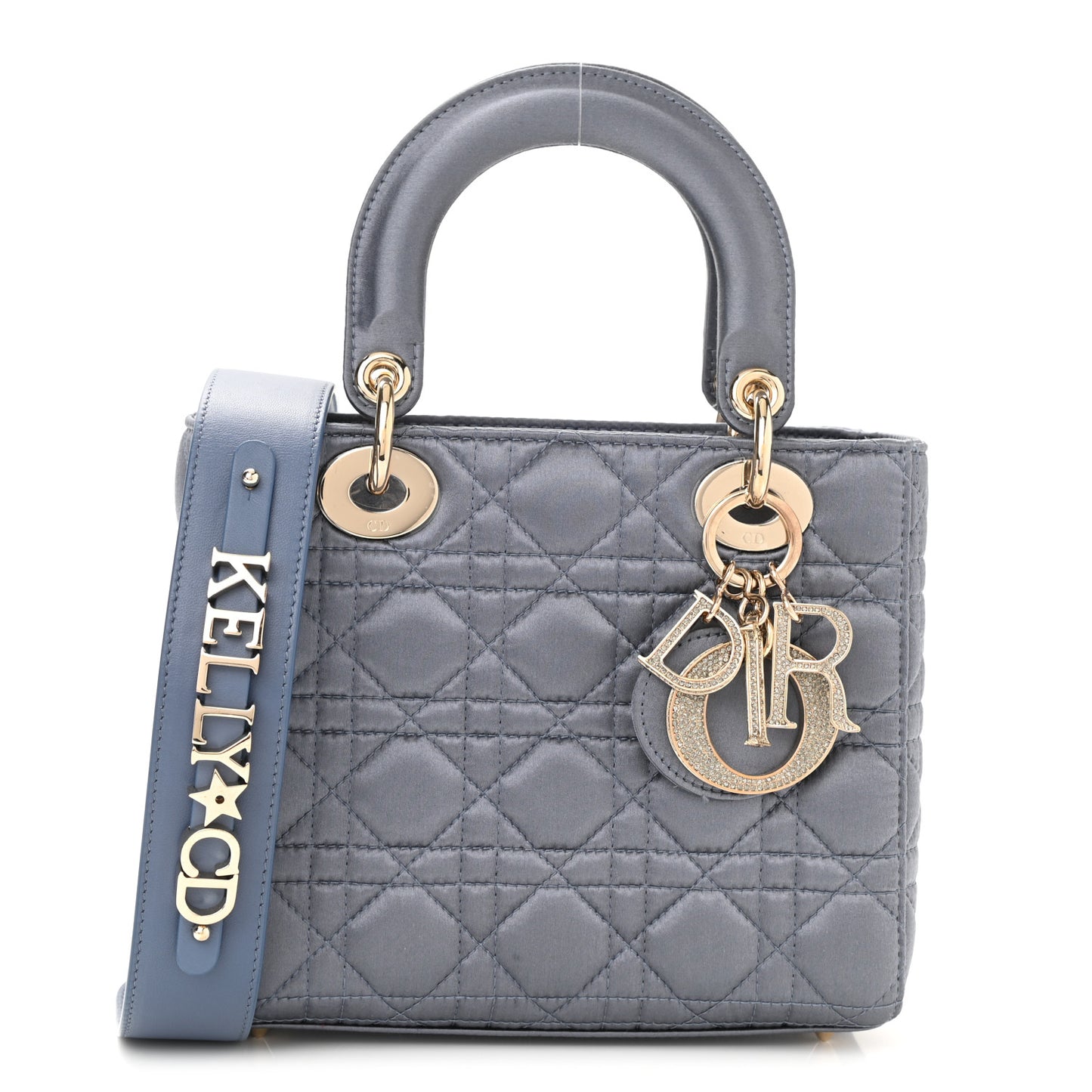 Satin Swarovski Crystal Cannage Small Lady Dior Grey