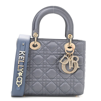 Christian Dior Satin Swarovski Crystal Cannage Small Lady Dior Grey 1 of 9