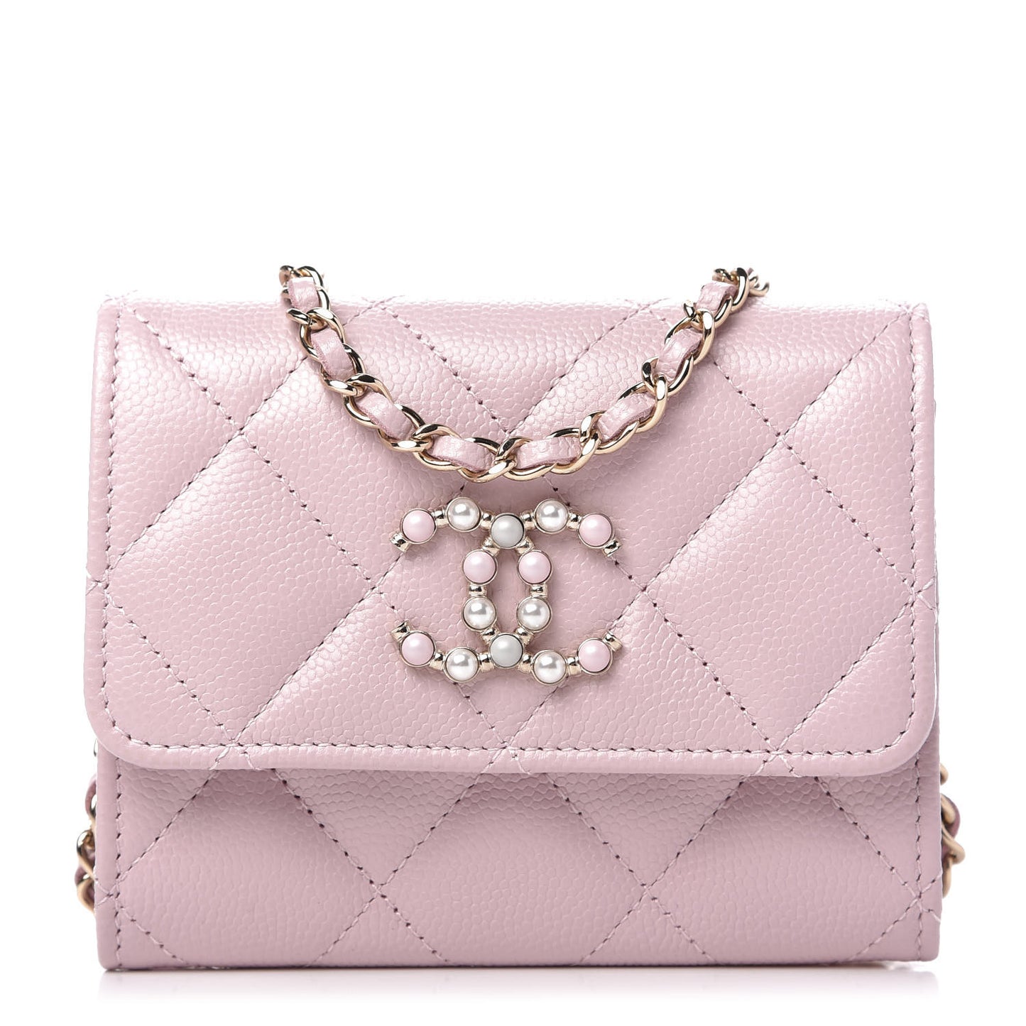 Caviar Quilted Coco Candy Card Holder On Chain Light Pink