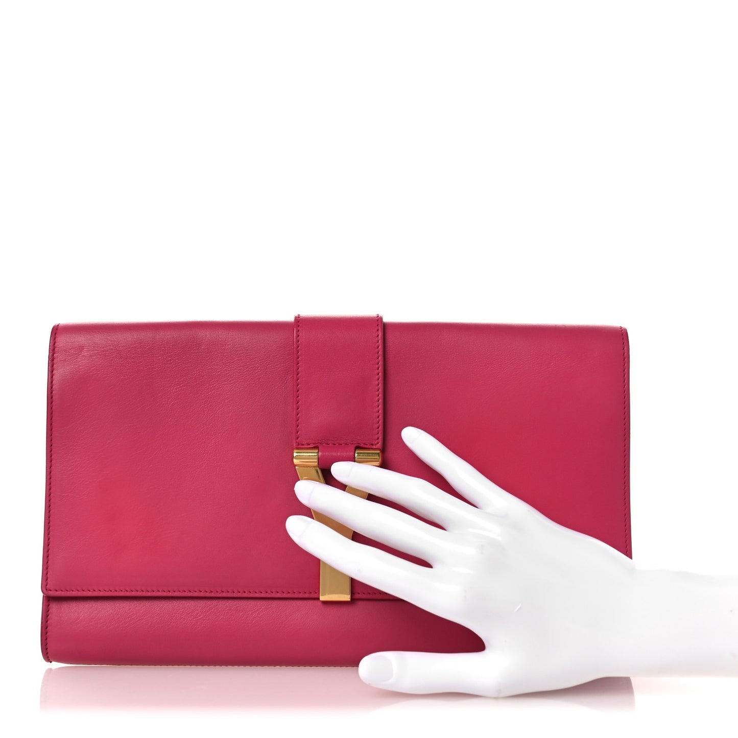 Calfskin Classic Y Ligne Clutch Fuchsia