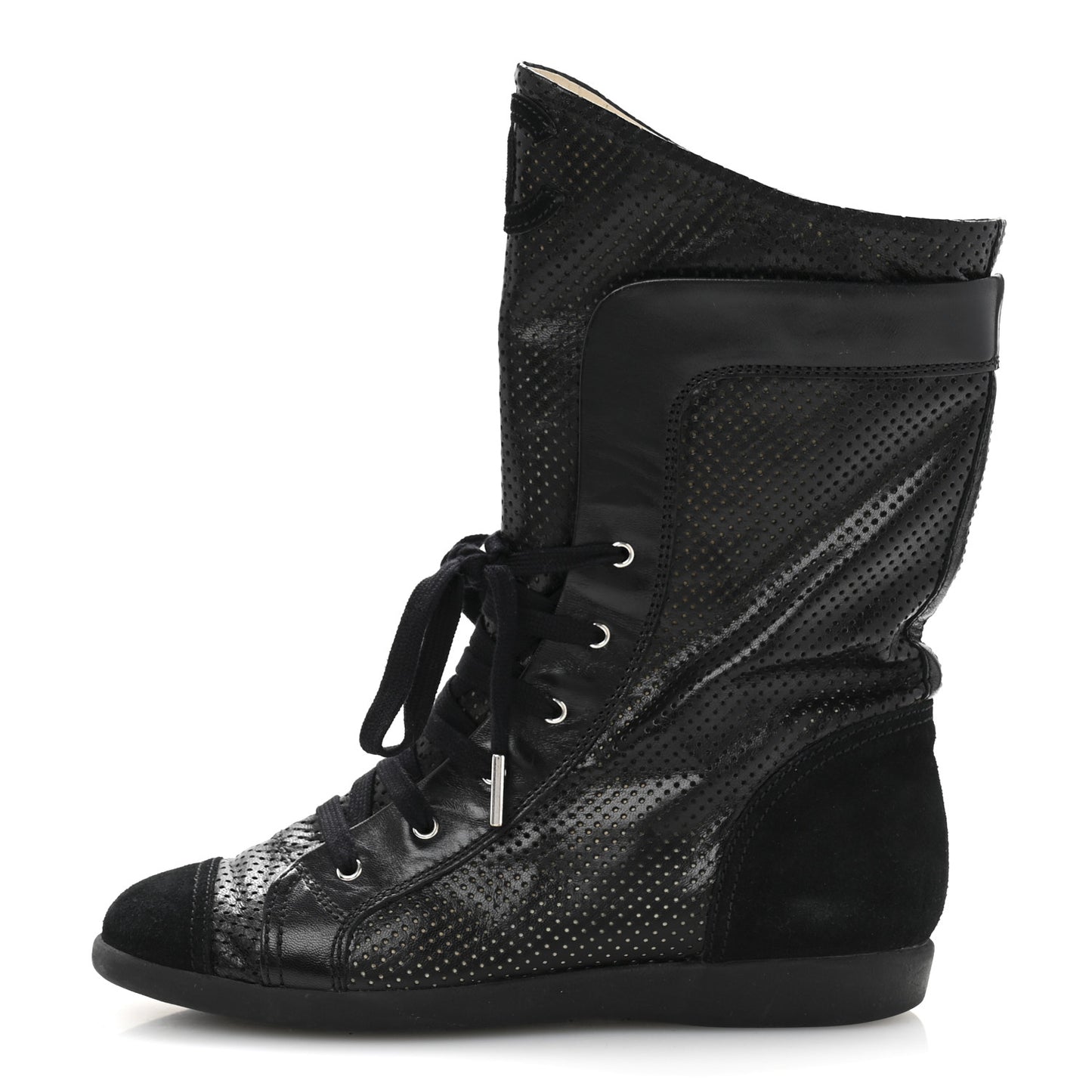 Perforated Lambskin High Top CC Sneaker Boots 36.5 Black