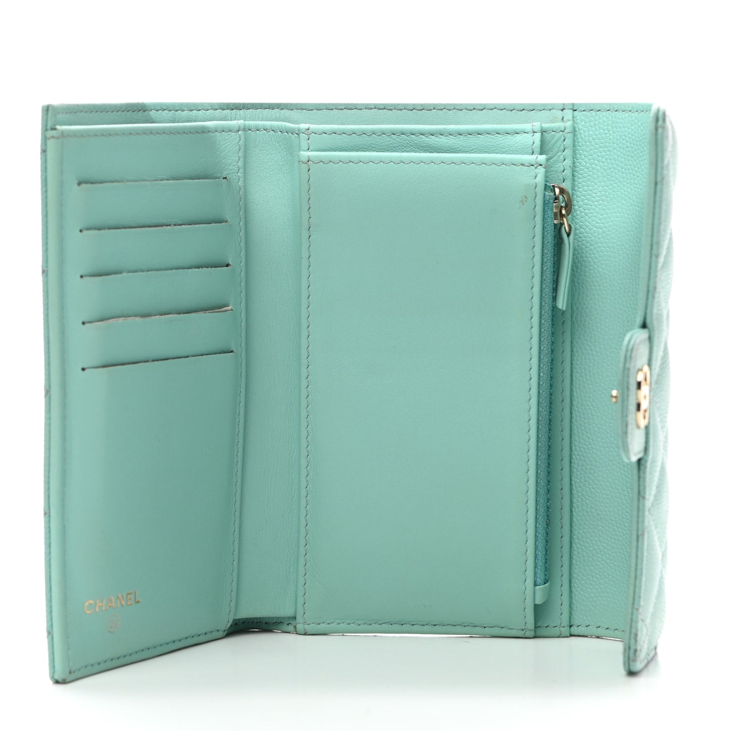 Caviar Quilted Medium Flap Wallet Light Blue