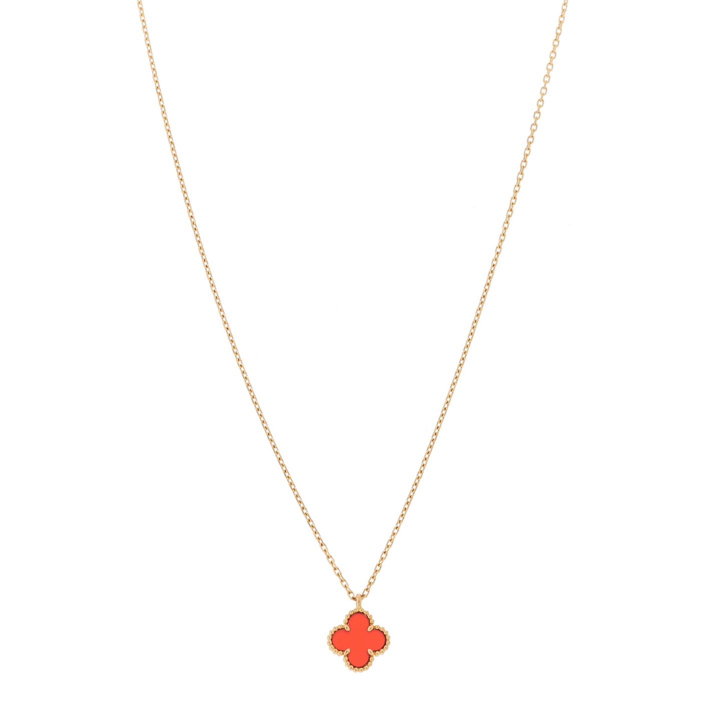 18K Rose Gold Carnelian Sweet Alhambra Pendant Necklace