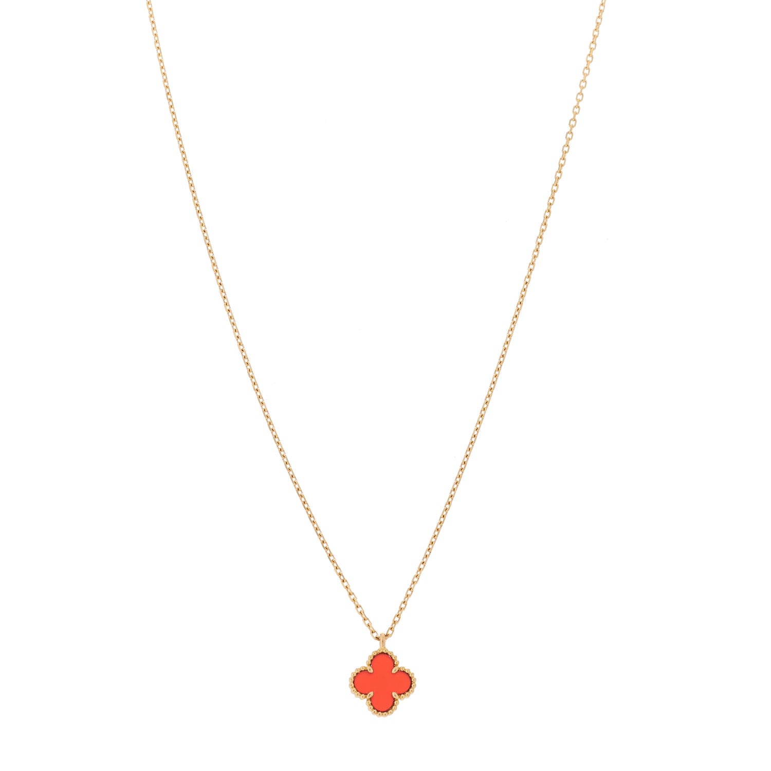 Van Cleef & Arpels 18K Rose Gold Carnelian Sweet Alhambra Pendant Necklace 1 of 5