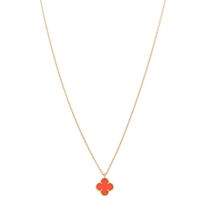 Van Cleef & Arpels 18K Rose Gold Carnelian Sweet Alhambra Pendant Necklace 1 of 5