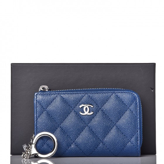 Caviar Quilted Key Holder Case Blue