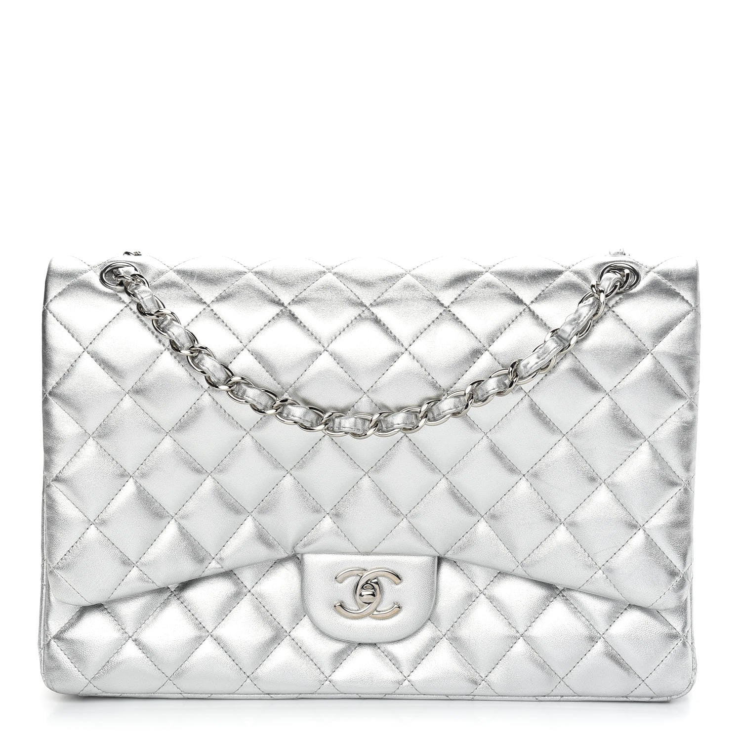 Chanel Metallic Lambskin Quilted Maxi Single Flap Silver 1 of 10