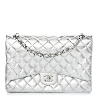 Chanel Metallic Lambskin Quilted Maxi Single Flap Silver 1 of 10