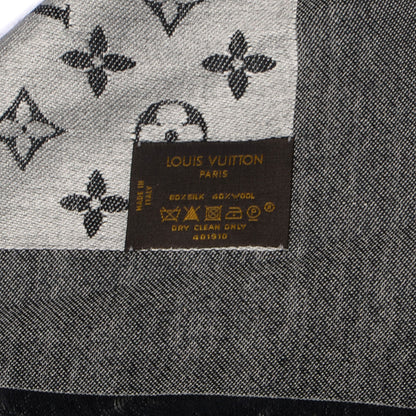 Louis Vuitton Silk Wool Monogram Denim Shawl Black 3 of 5