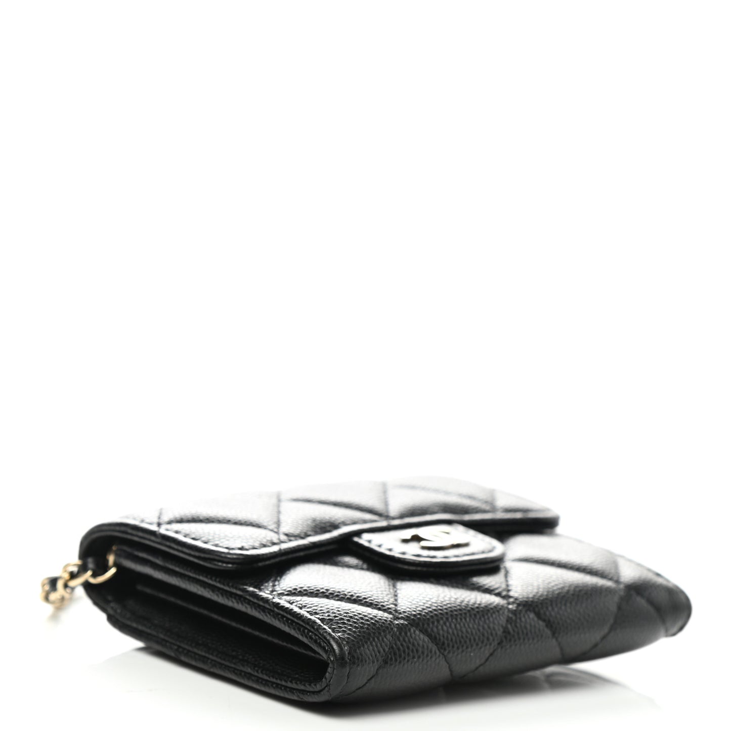 Caviar Quilted Flap Card Holder On Chain Black