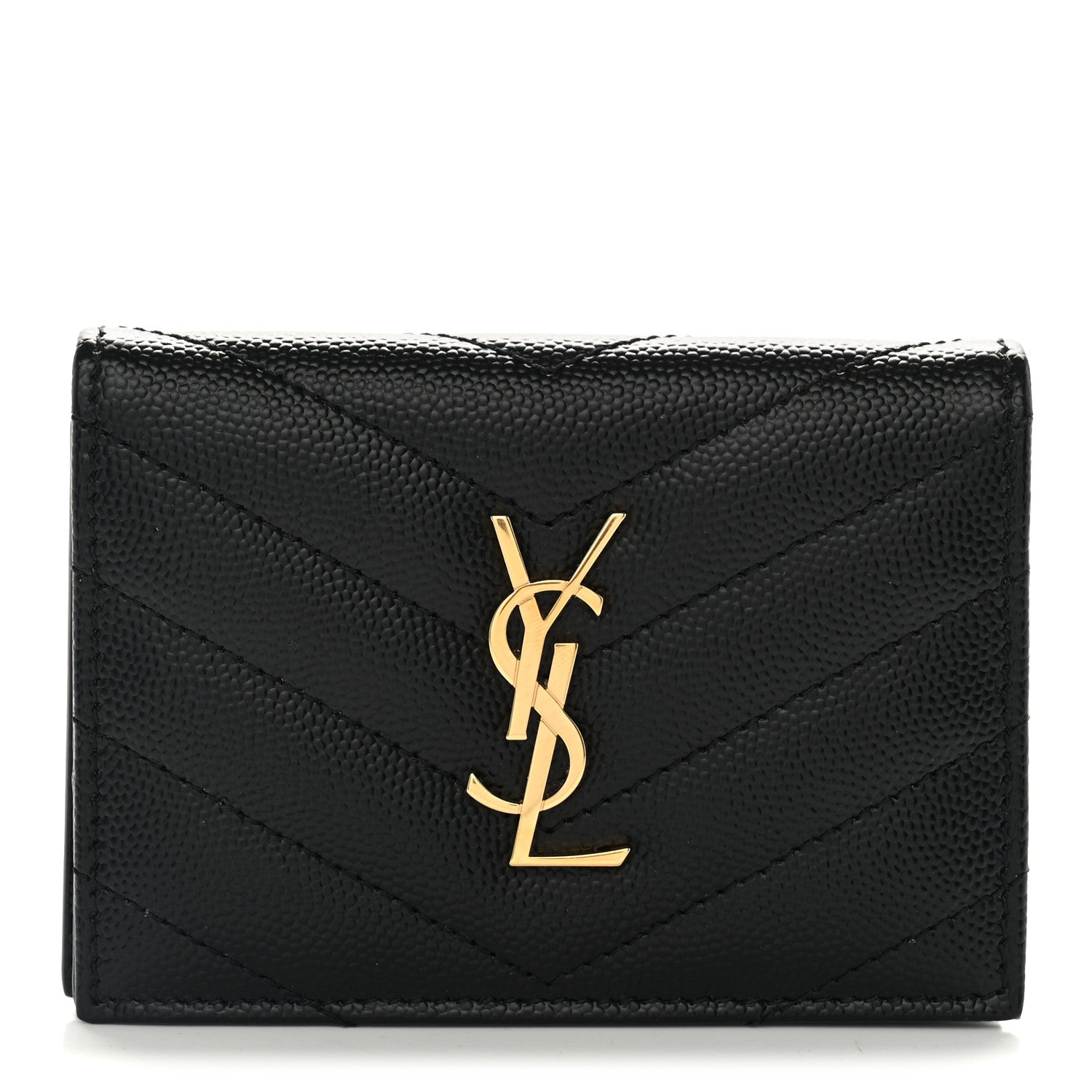 Saint Laurent Grain De Poudre Matelasse Chevron Monogram Flap Card Case Black 1 of 9