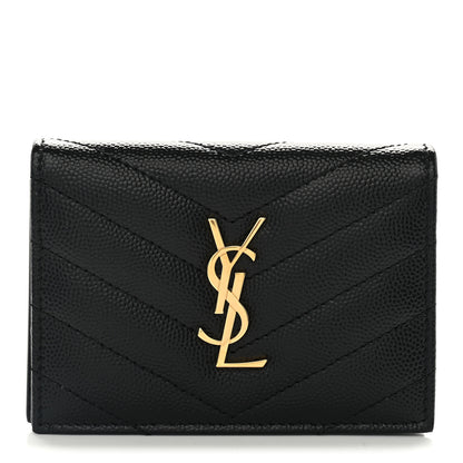 Saint Laurent Grain De Poudre Matelasse Chevron Monogram Flap Card Case Black 1 of 9