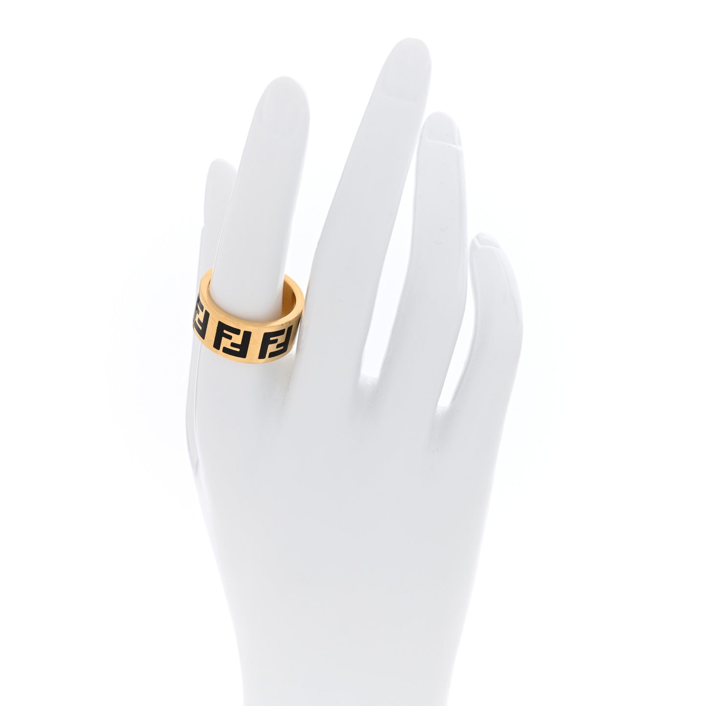 Metal Enamel Forever Fendi Ring L 58 8.25 Gold Black