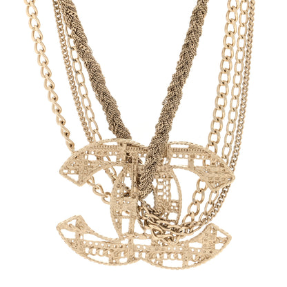 Chanel Tweed Effect Multi Strand CC Large Pendant Necklace Gold 1 of 5