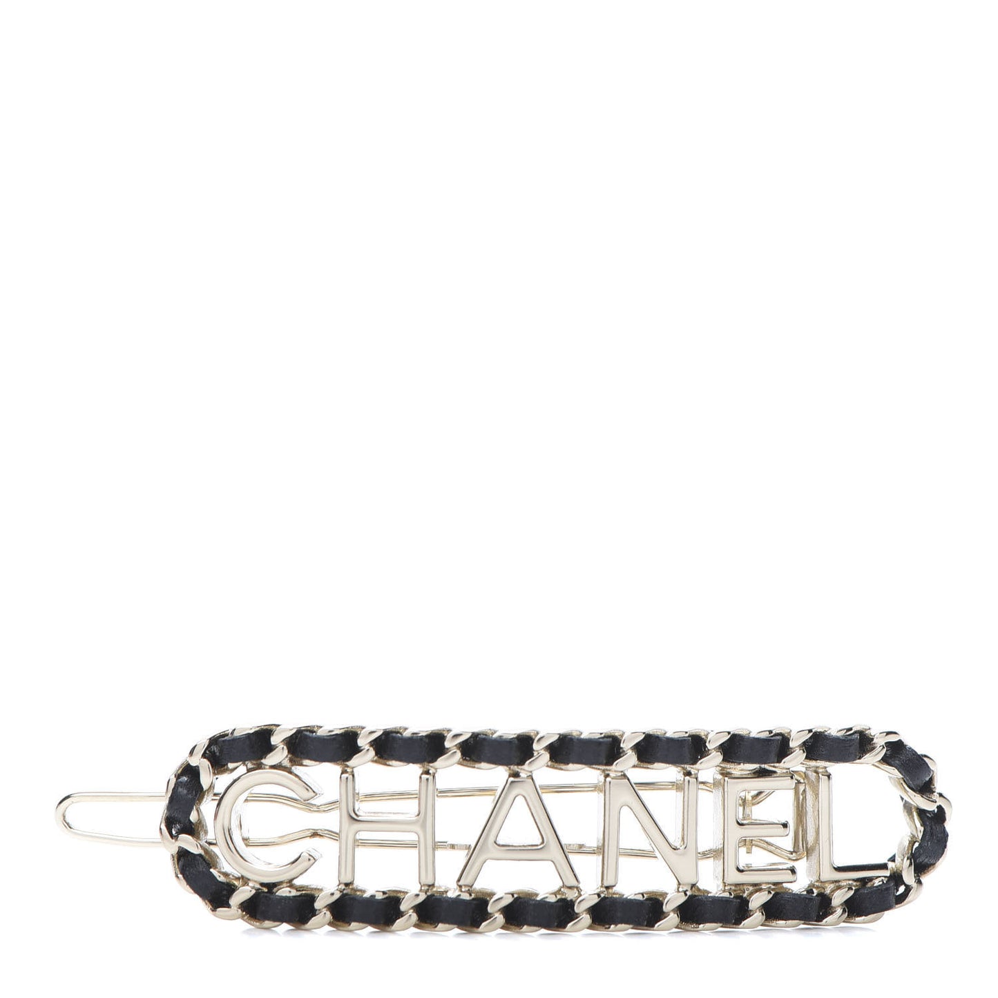 Metal Lambskin Vintage Allure Logo Hair Clip Black Gold