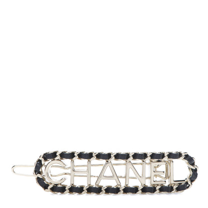 Chanel Metal Lambskin Vintage Allure Logo Hair Clip Black Gold 1 of 5