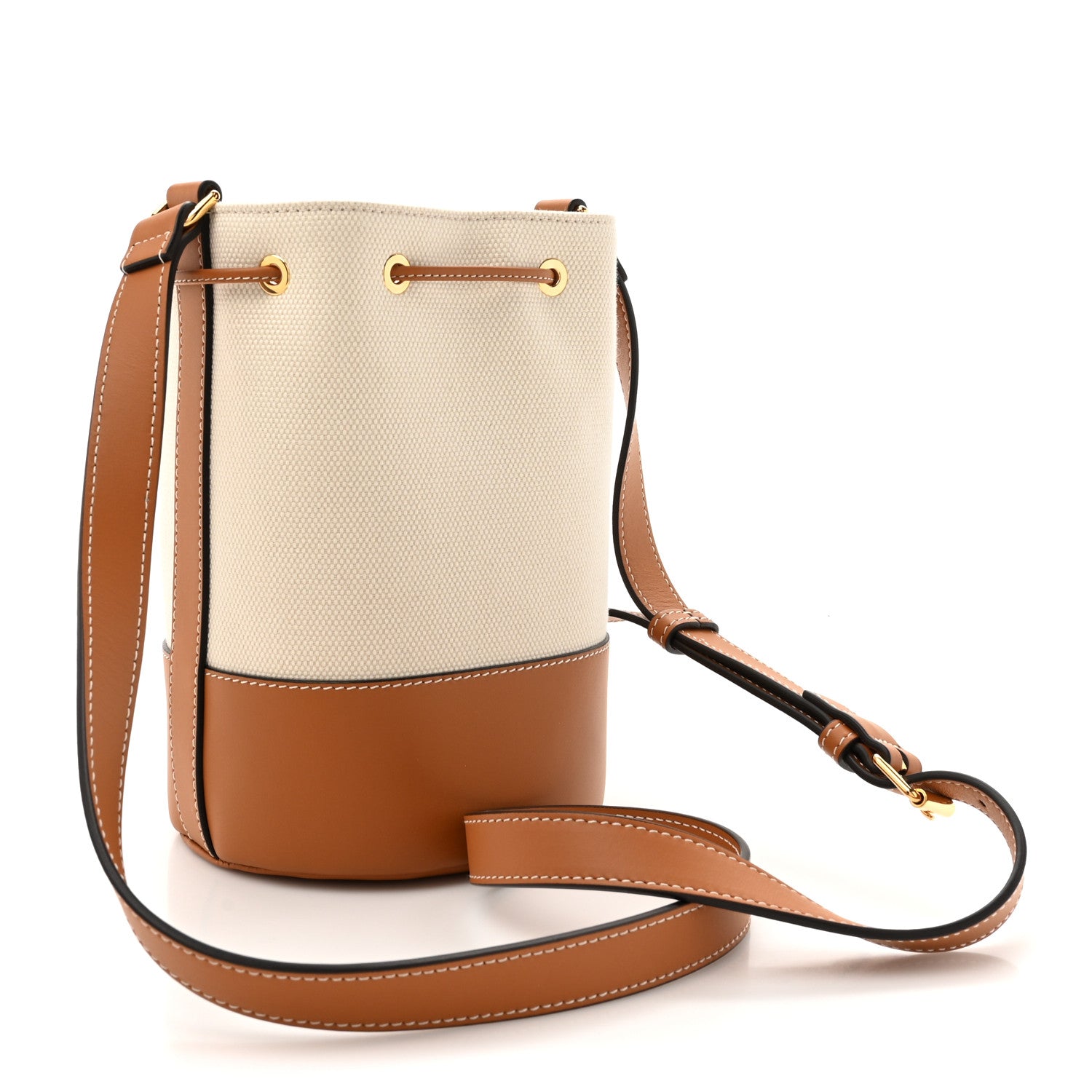 Burberry Calfskin Canvas Bucket Bag Natural Russet Brown 3 of 10