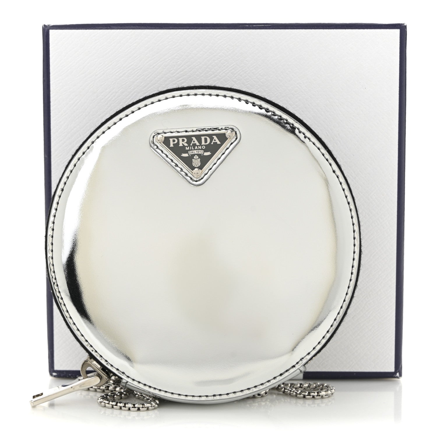 Prada Spazzolato Round Chain Coin Crossbody Pouch Argento 10 of 10