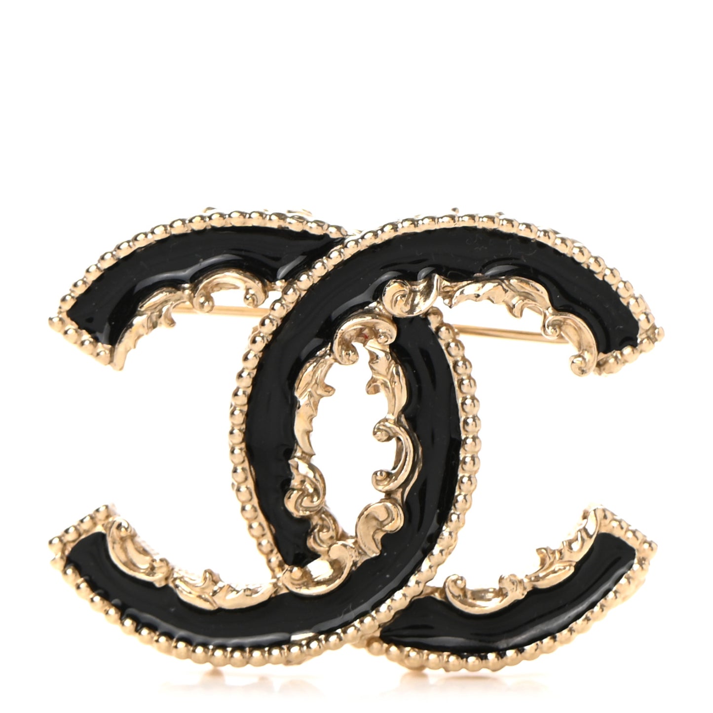 Enamel CC Baroque Brooch Black Gold
