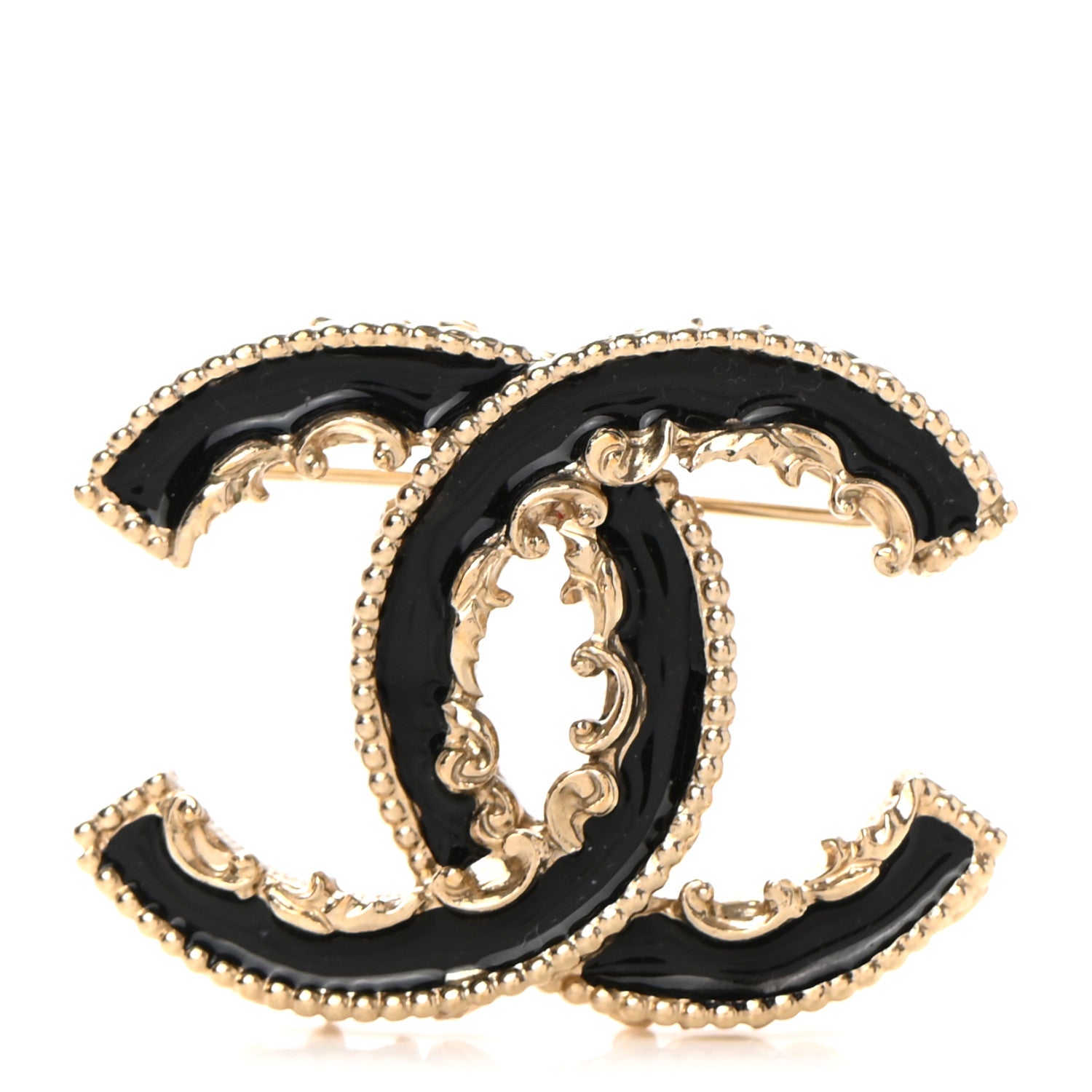 Chanel Enamel CC Baroque Brooch Black Gold 1 of 4