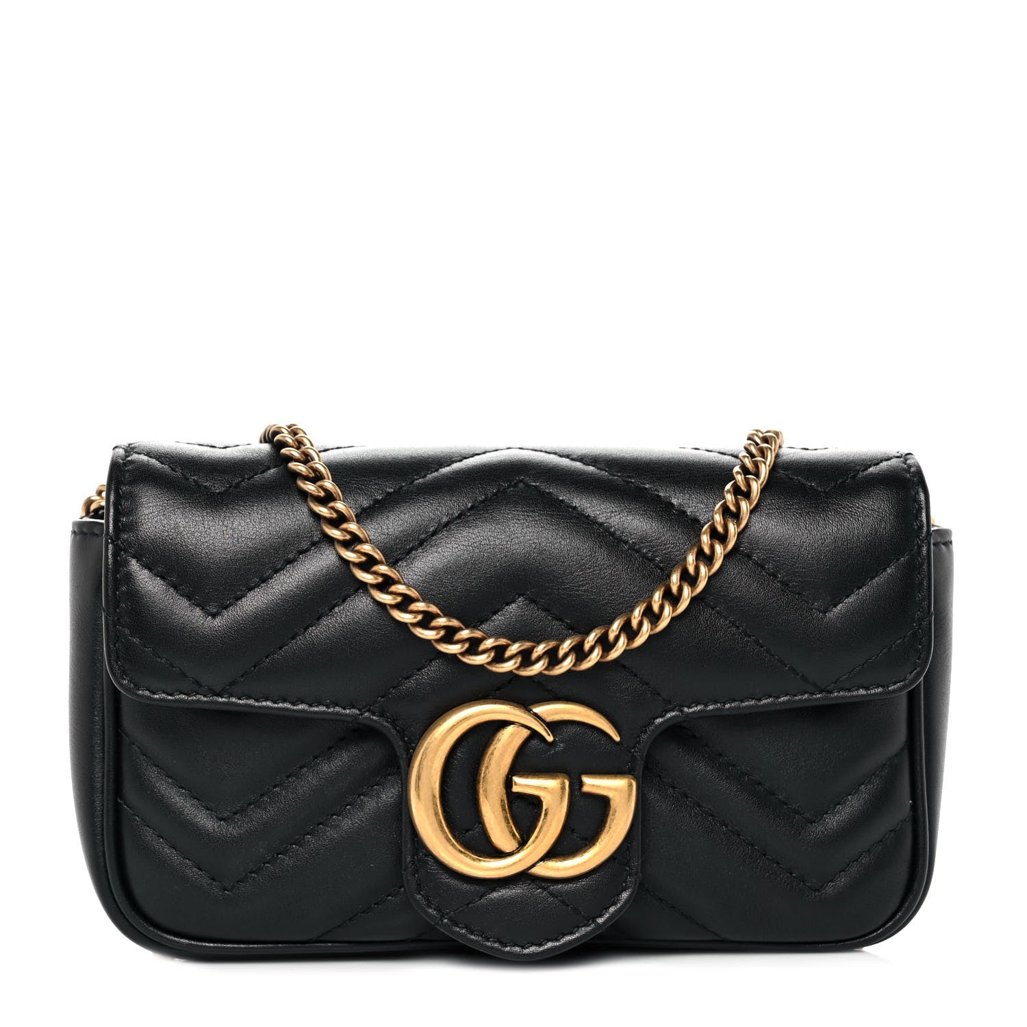 Gucci Calfskin Matelasse Super Mini GG Marmont Shoulder Bag Black 1 of 9
