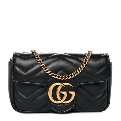 Gucci Calfskin Matelasse Super Mini GG Marmont Shoulder Bag Black 1 of 9