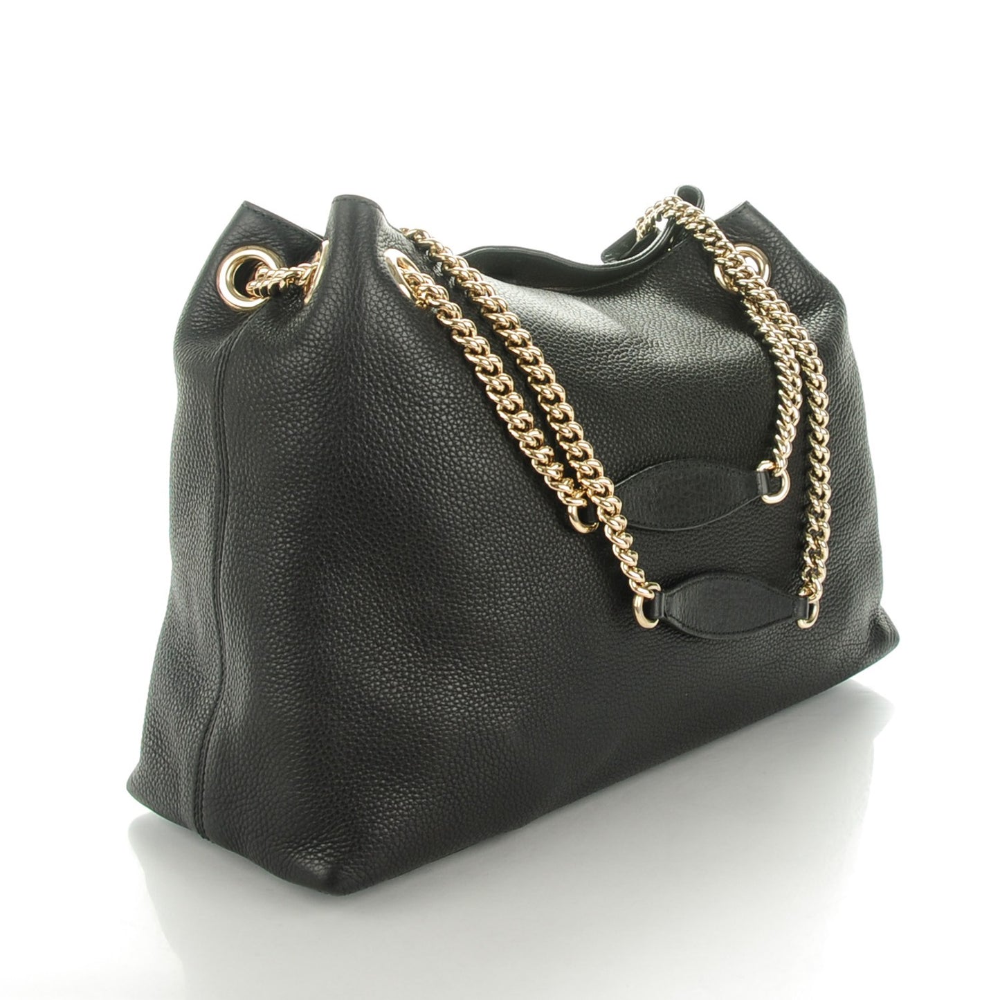 Pebbled Calfskin Medium Soho Chain Shoulder Bag Black