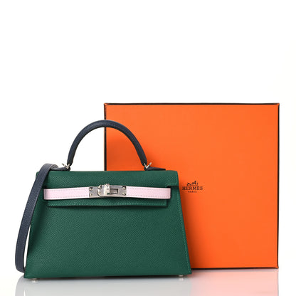 Hermes Epsom Tri-Color Mini Kelly Sellier 20 Vert Moyen Mauve Pale Ardoise 12 of 12