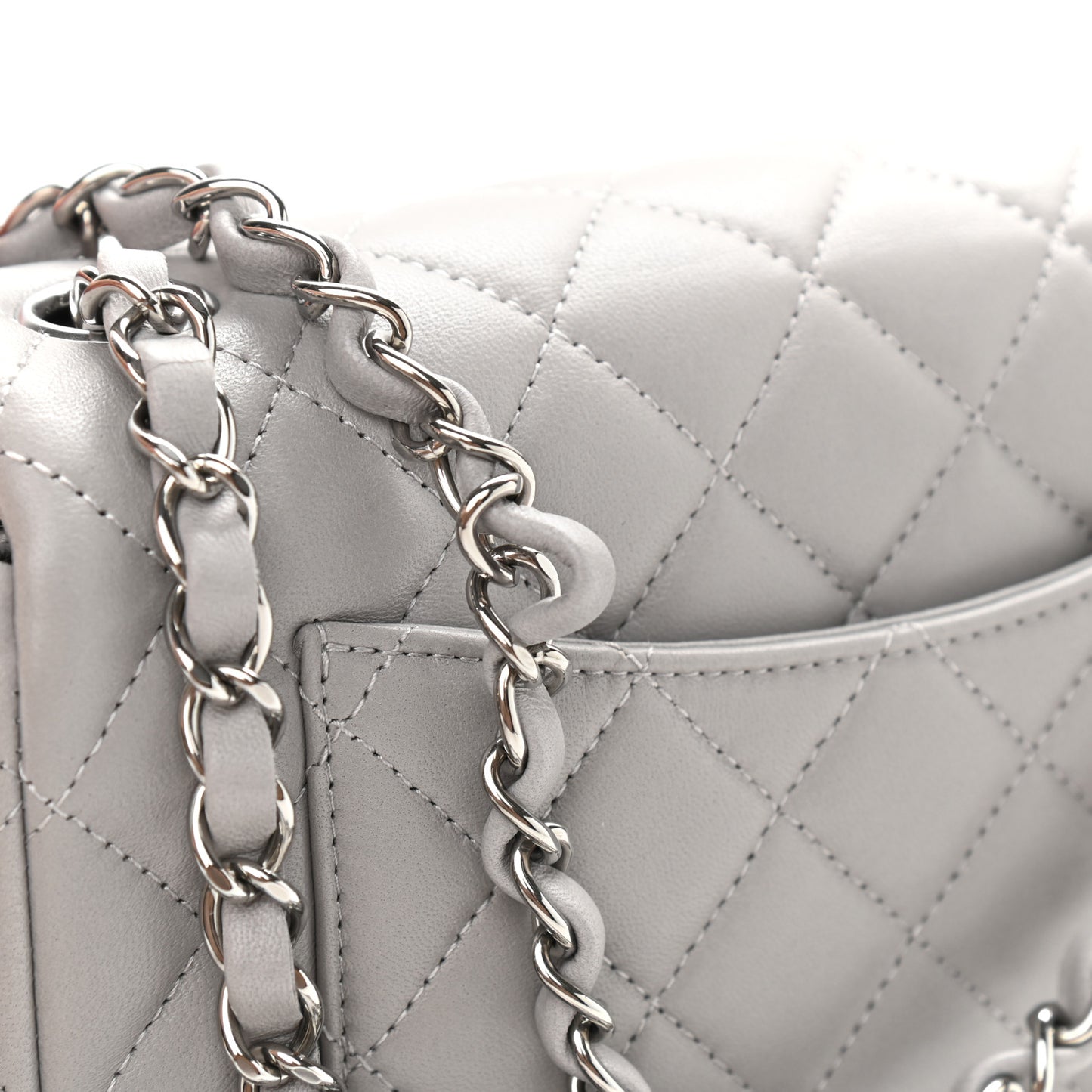 Lambskin Quilted Mini Rectangular Flap Grey