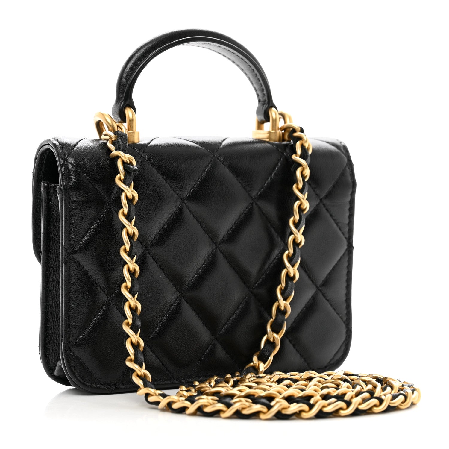 Chanel Lambskin Quilted Top Handle Flap Coin Purse With Chain Black 3 of 7