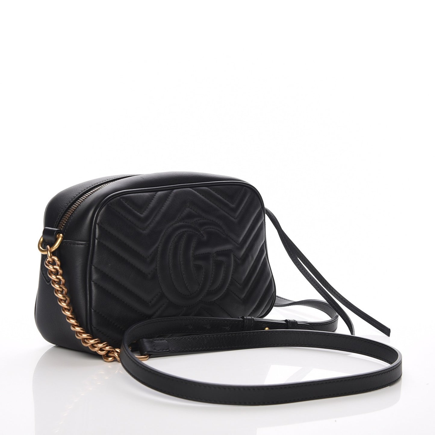 Calfskin Matelasse Small GG Marmont Chain Shoulder Bag Black