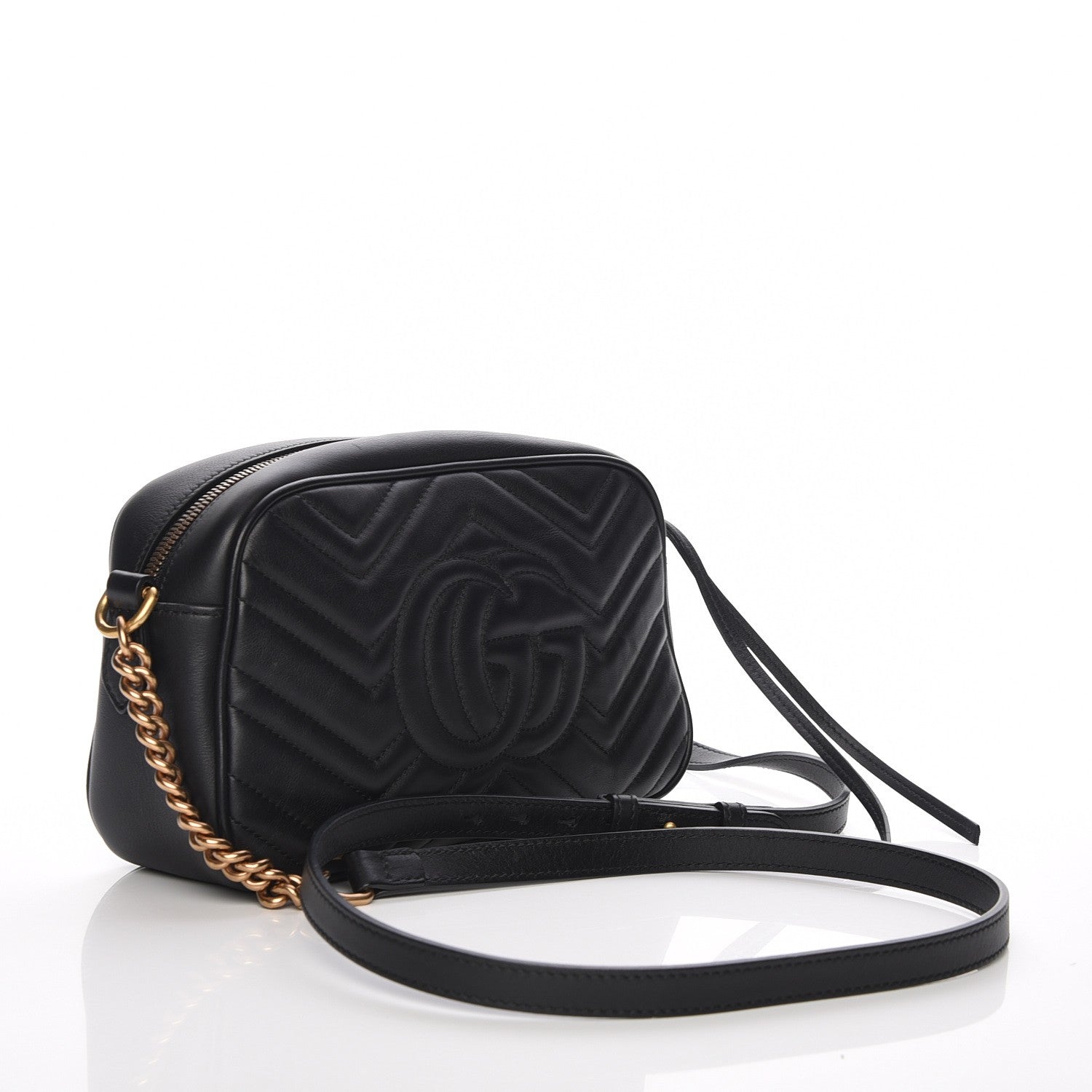 Gucci Calfskin Matelasse Small GG Marmont Chain Shoulder Bag Black 3 of 8