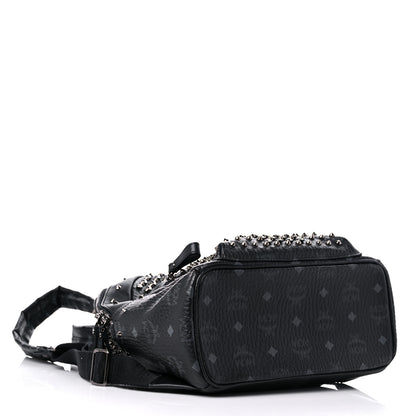 MCM Visetos Swarovski Studded Small Diamond Backpack Black 4 of 8