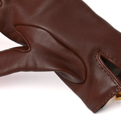 Hermes Lambskin Soya Kelly Lock Gloves 7.5 Brown 8 of 10