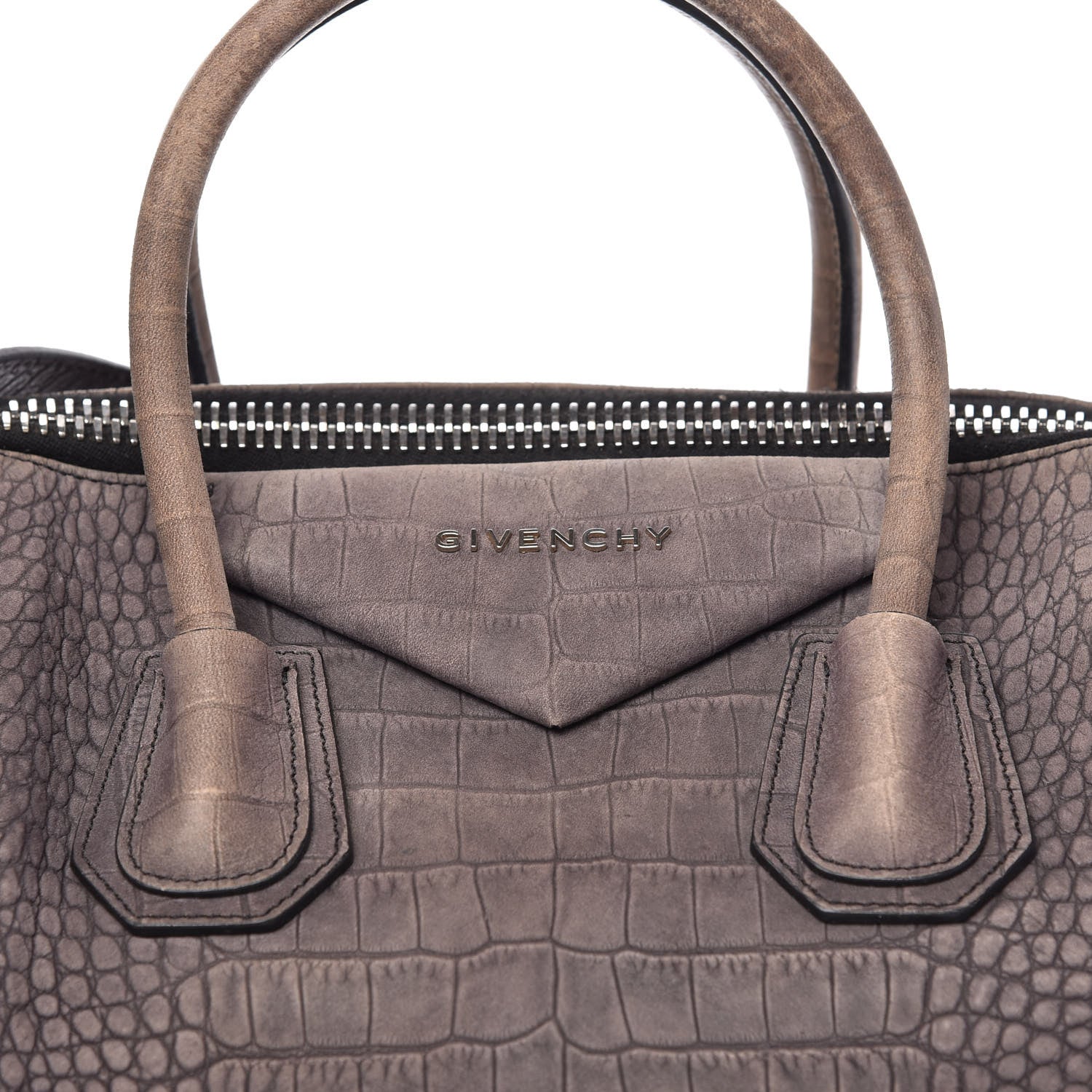Givenchy Nubuck Crocodile Embossed Medium Antigona Washed Black 10 of 10