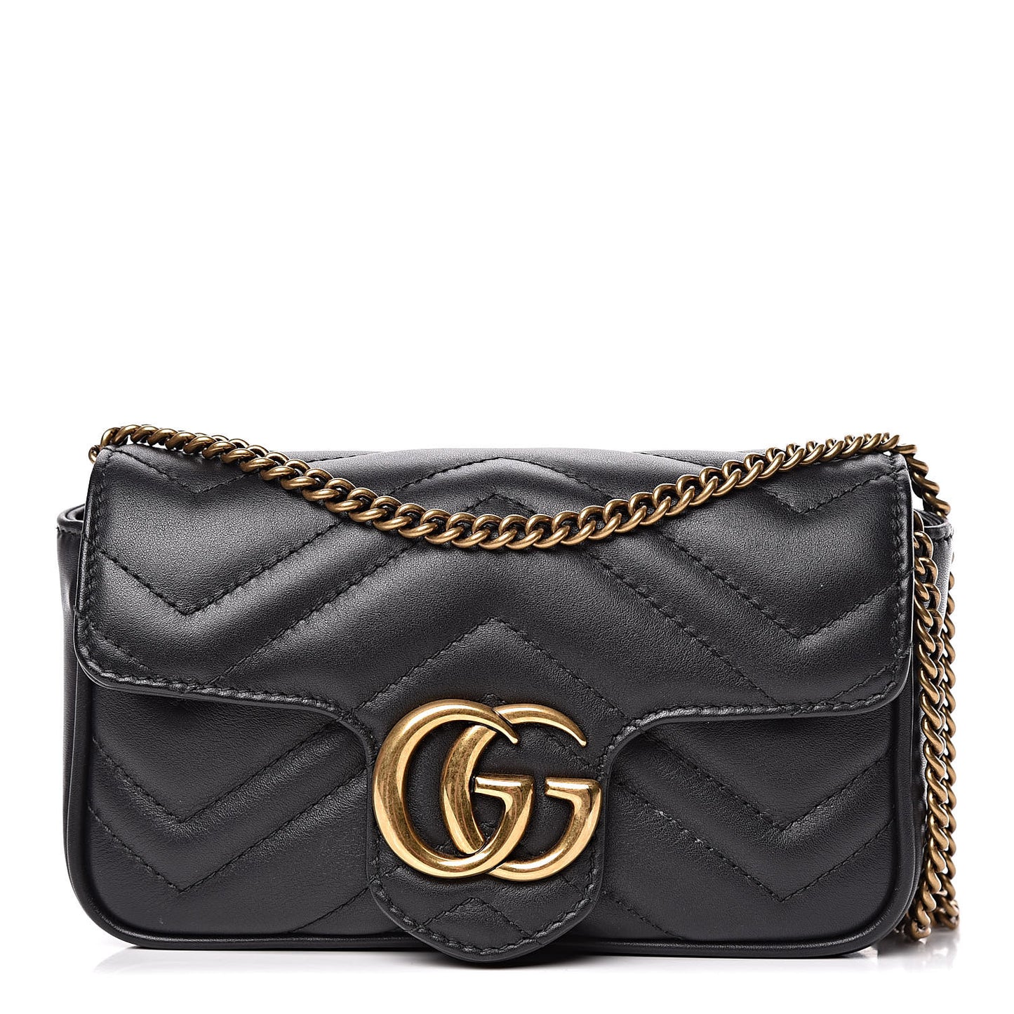 Calfskin Matelasse Super Mini GG Marmont Shoulder Bag Black