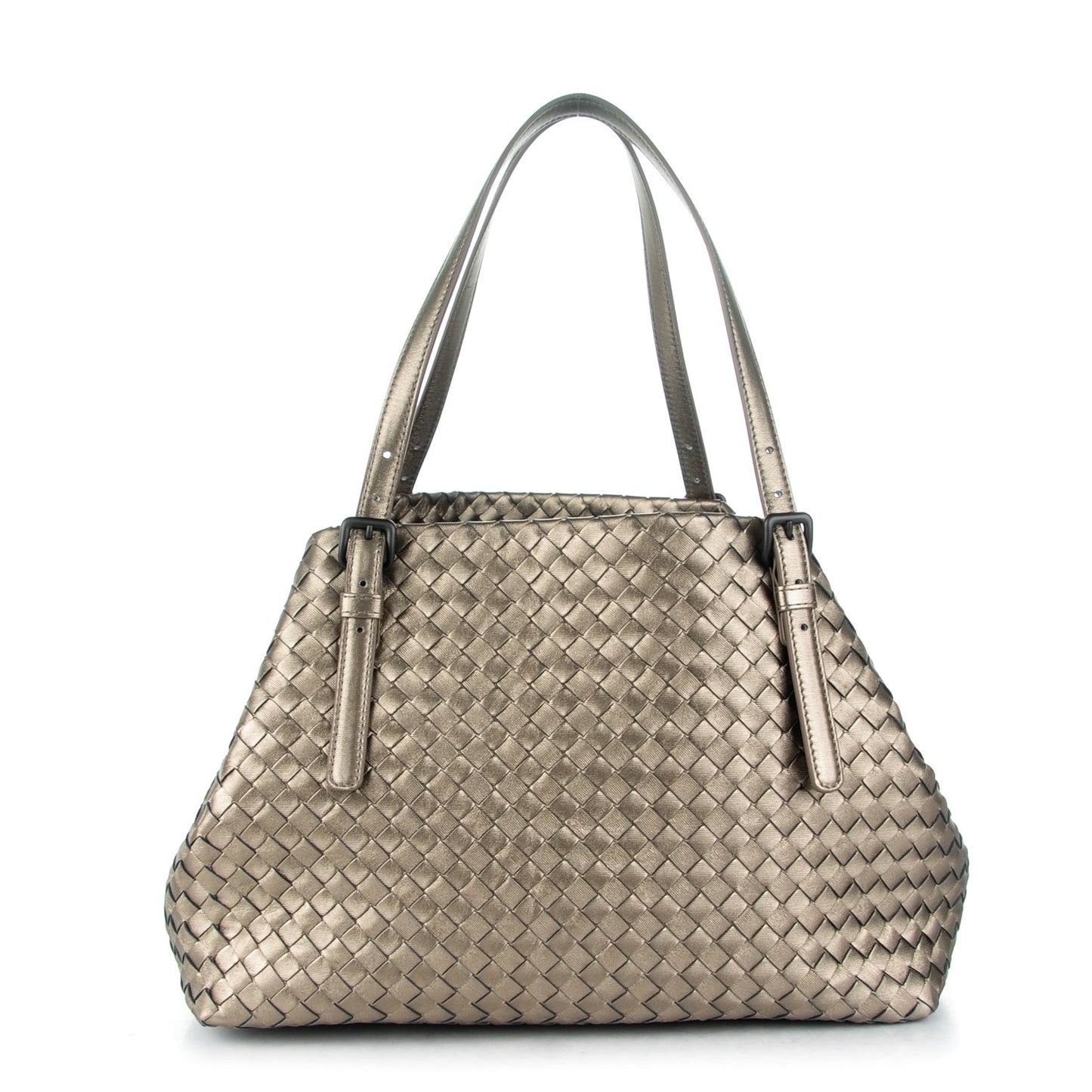 Metallic Grosgrain Intrecciato Medium A Shape Seamless Tote Fume
