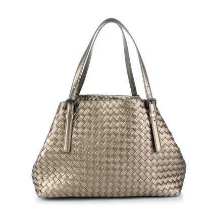 Bottega Veneta Metallic Grosgrain Intrecciato Medium A Shape Seamless Tote Fume 1 of 8