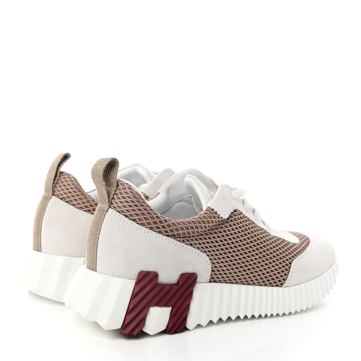 Air Mesh Suede Goatskin Bouncing Sneakers 36 Beige Argile White